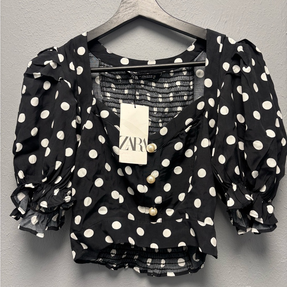 Zara Black Polka Dot Women's Top